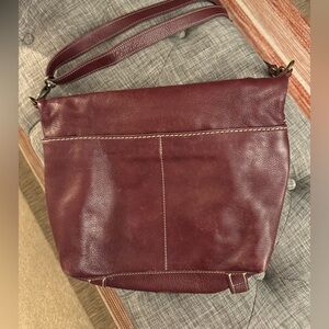 Roots Burgundy Leather Crossbody Bag with Contrast Stitching